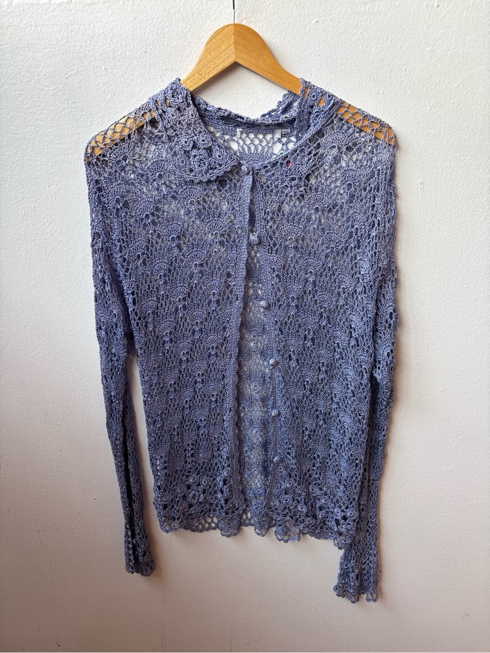 90s Light Blue Crocheted Button-Front Women's Top
